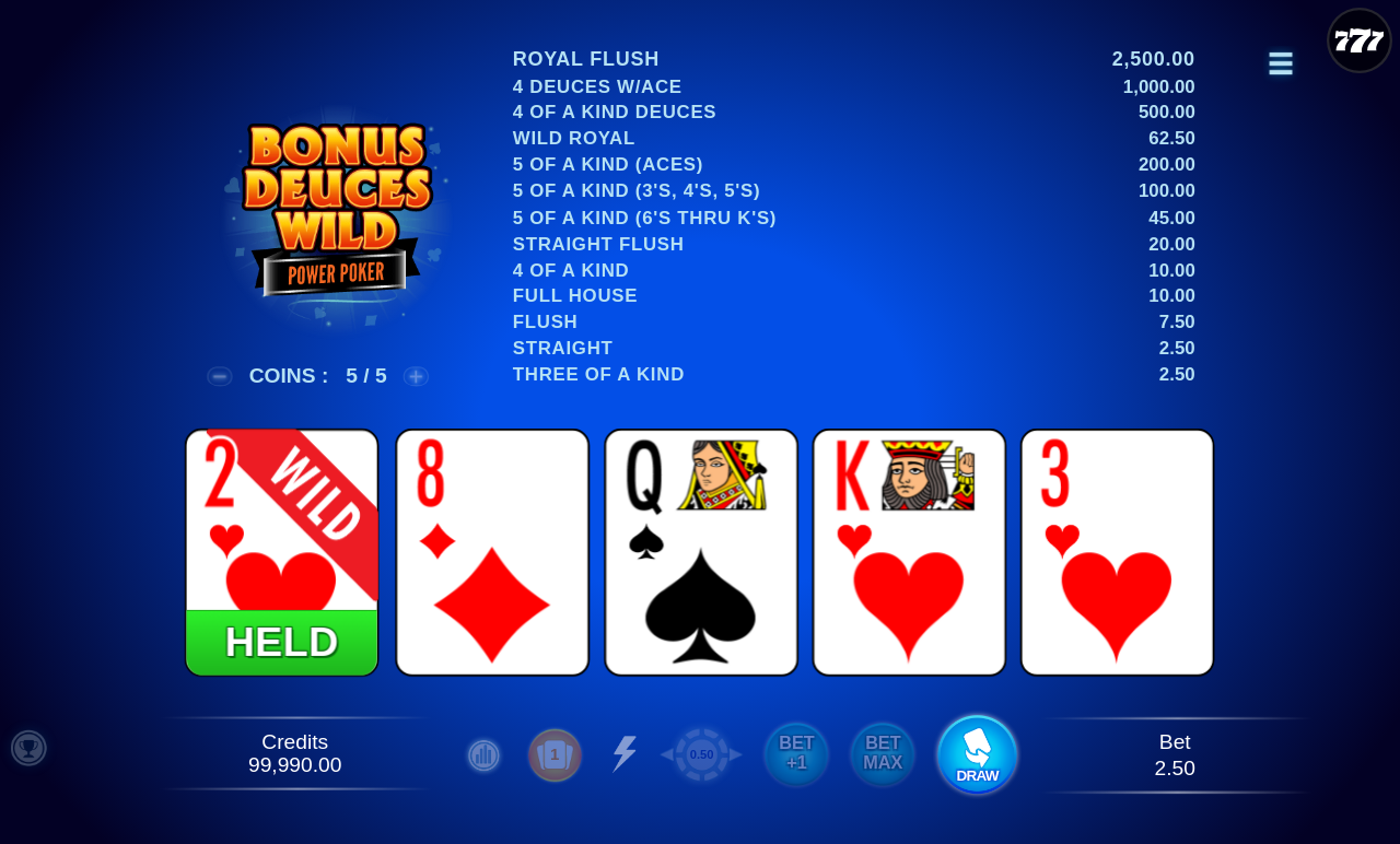 Bonus Deuces Wild - Power Poker gameplay