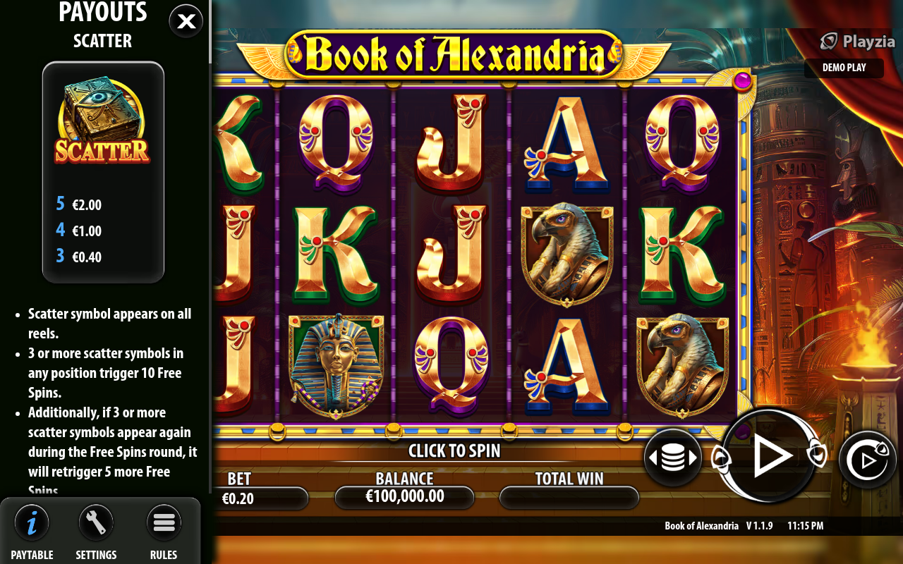 Book of Alexandria free spins rules