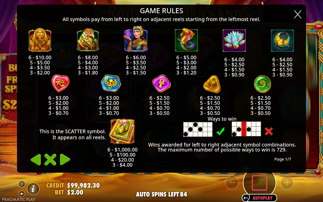 Book of Golden Sands information screen
