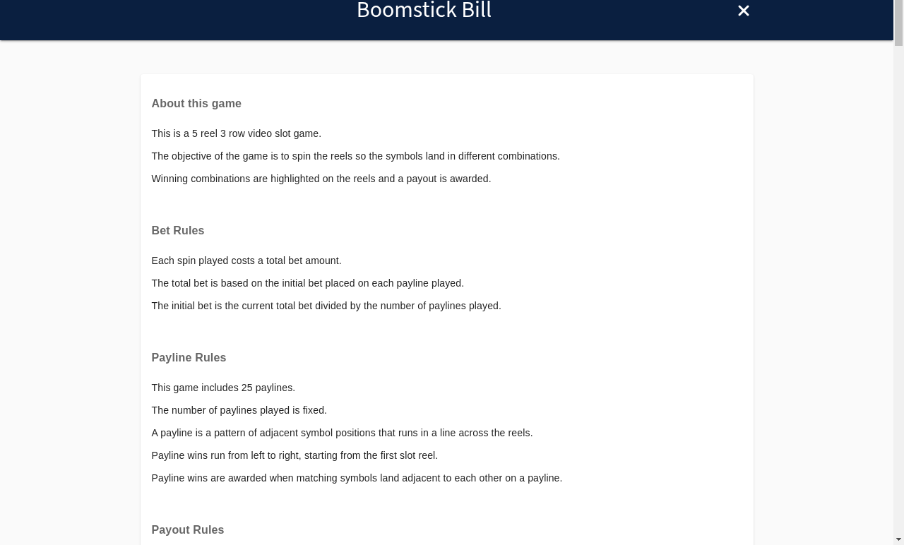 Boomstick Bill information screen