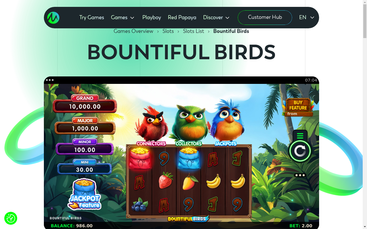Bountiful Birds gameplay with Jackpot feature indicator active