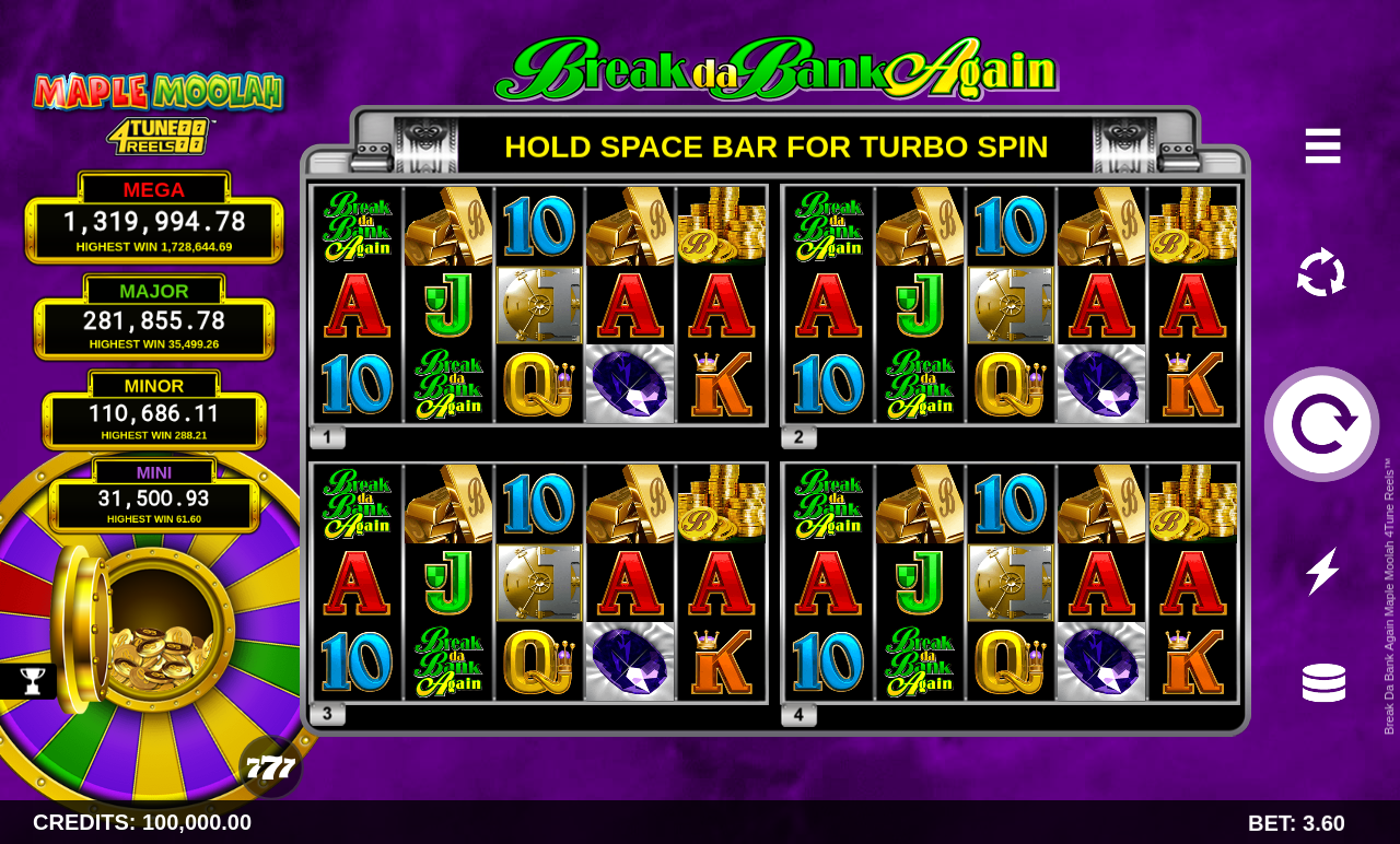 Break Da Bank Again Maple Moolah 4Tune Reels base game