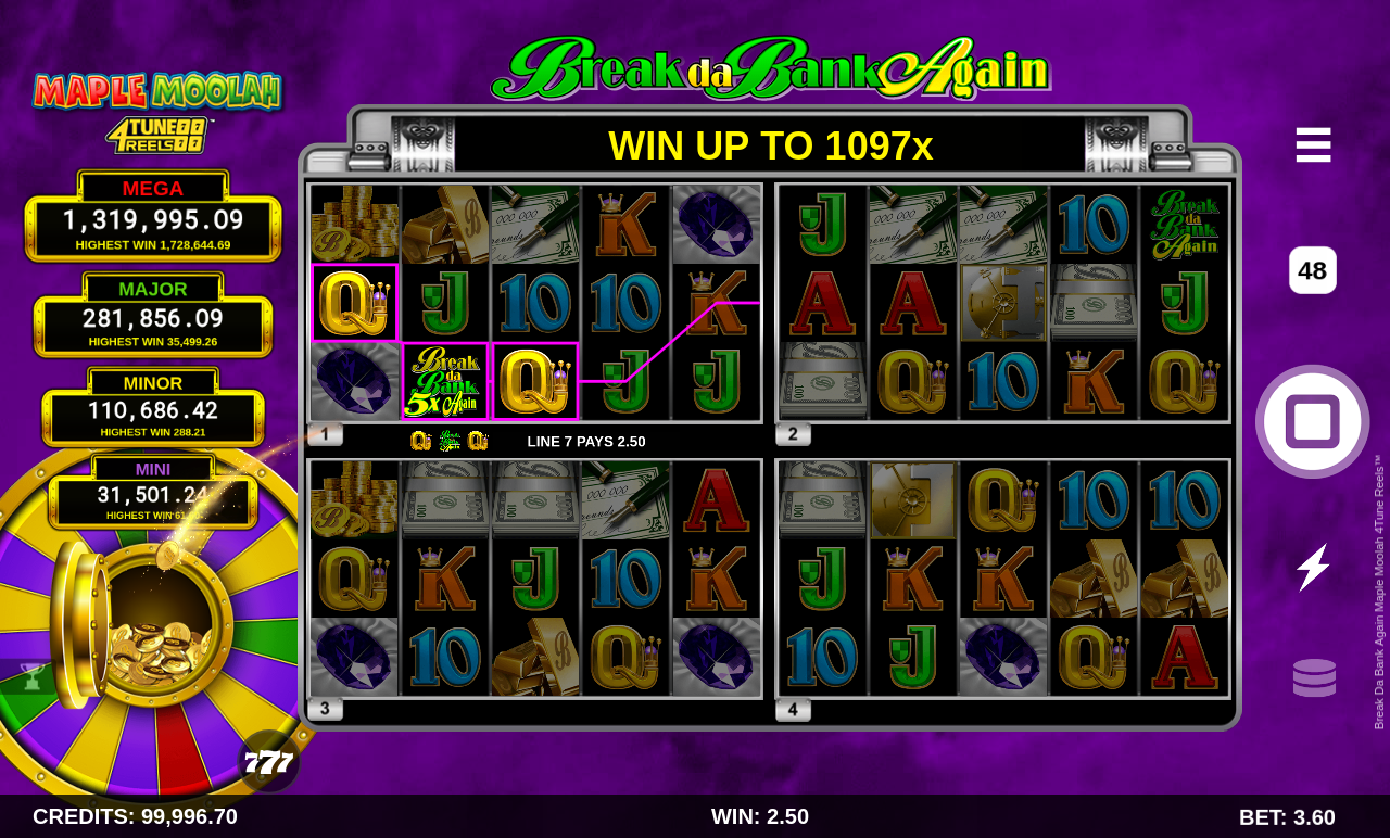 Break Da Bank Again Maple Moolah 4Tune Reels gameplay
