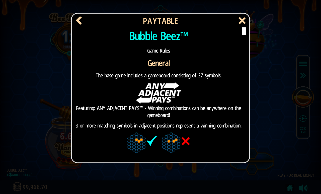 Bubble Beez information screen