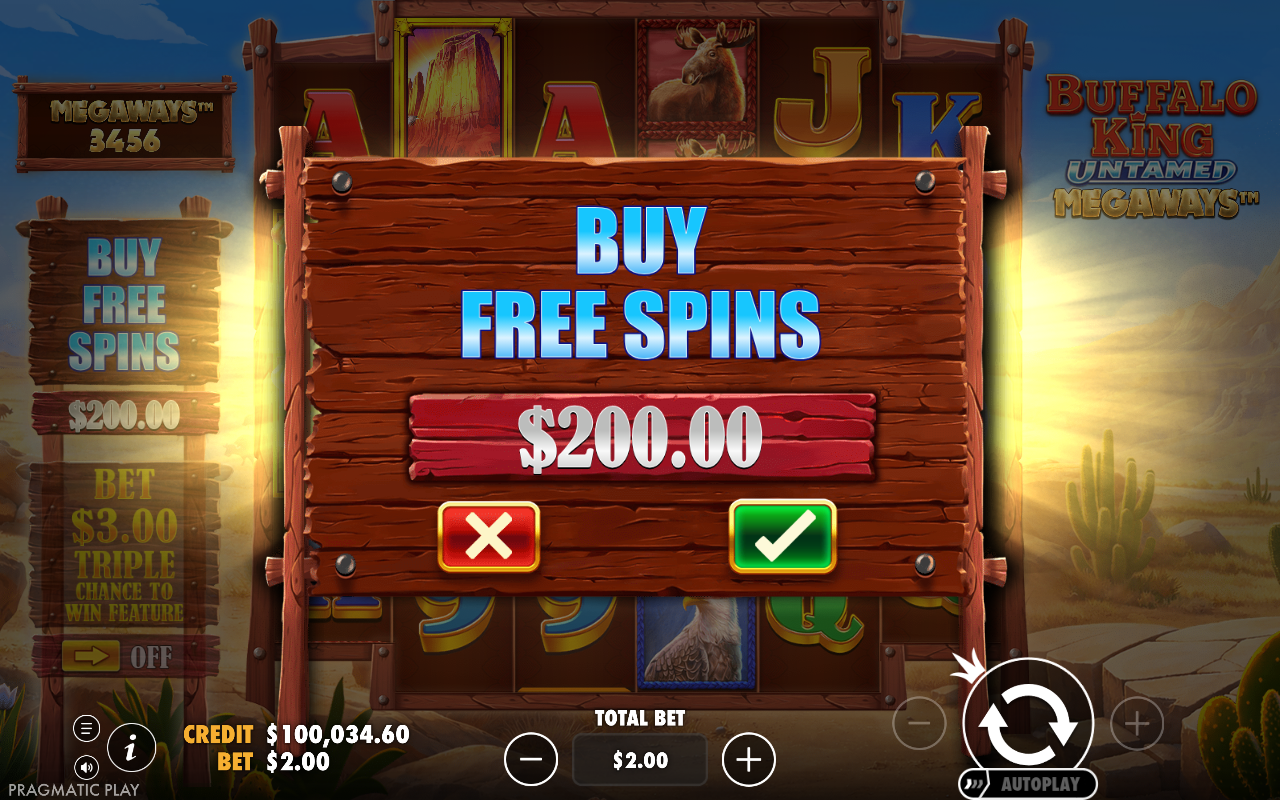 Buffalo King Untamed Megaways bonus buy menu