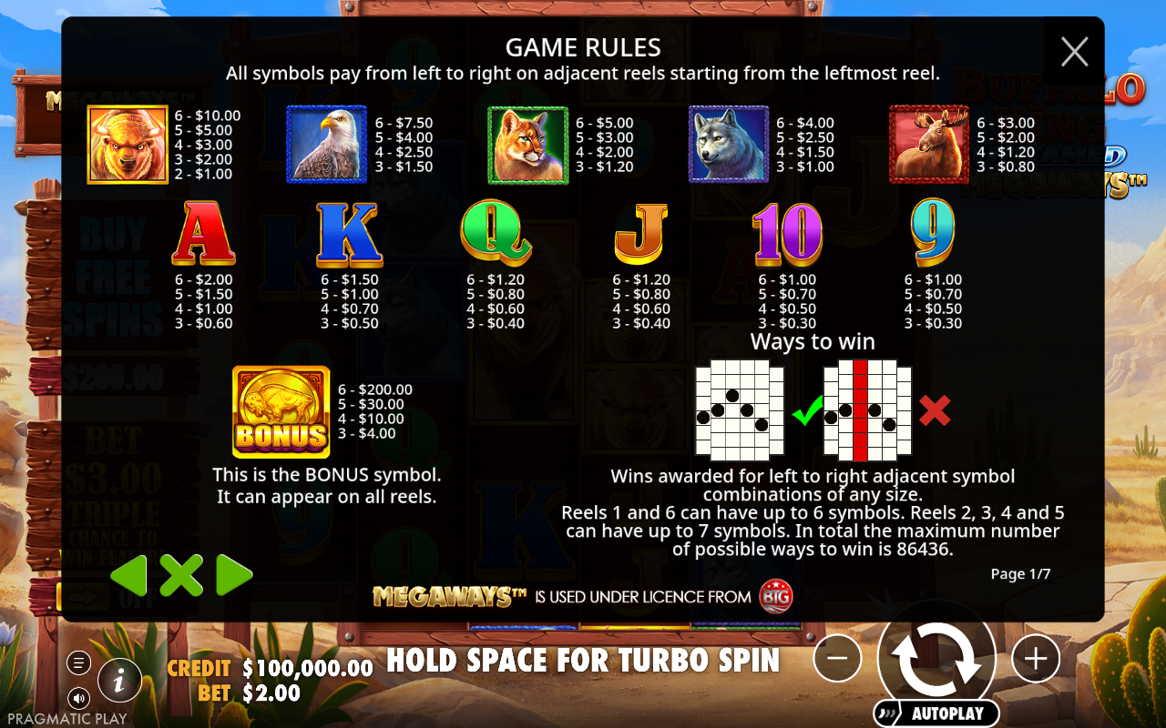 Buffalo King Untamed Megaways ways to win information