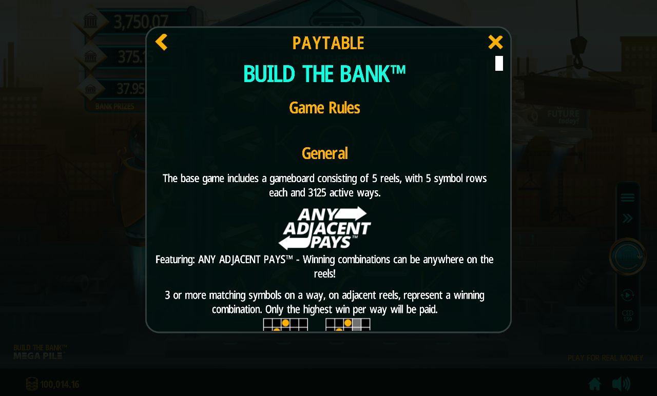 Build the Bank Any Adjacent Pays rules
