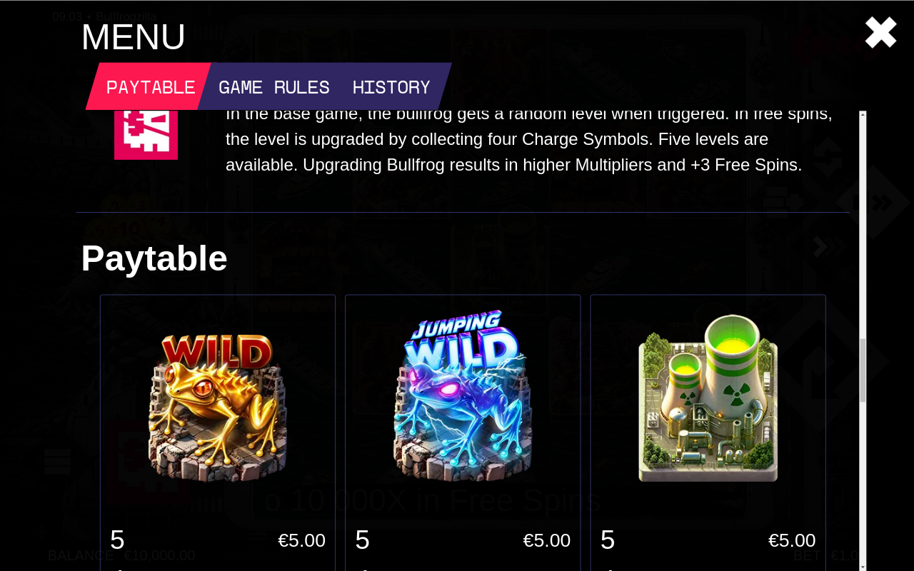 Bullfrogzilla information screen