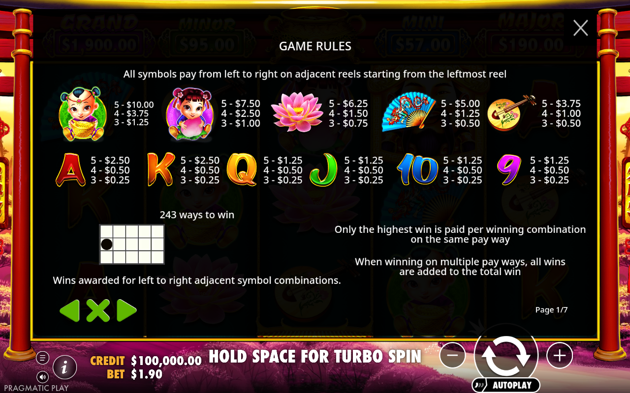 Caishen's Gold game rules and 243 ways to win