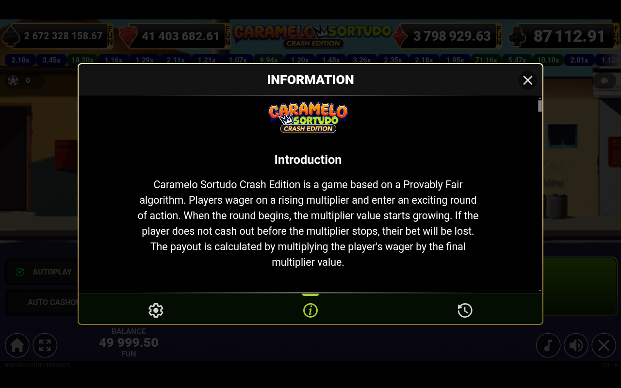 Caramelo Sortudo - Crash Edition information screen