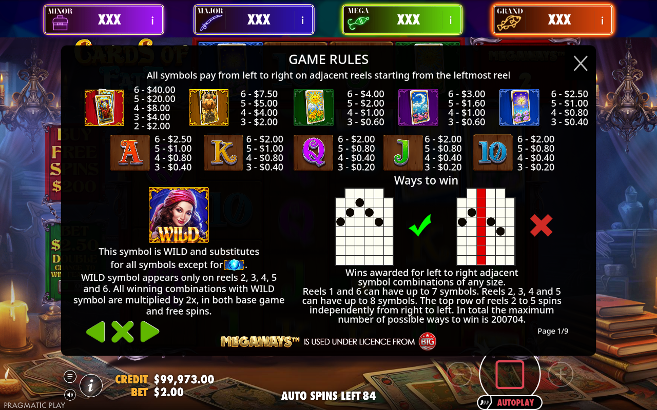 Cards of Fate Megaways - Big Bass Jackpot Bonanza information screen