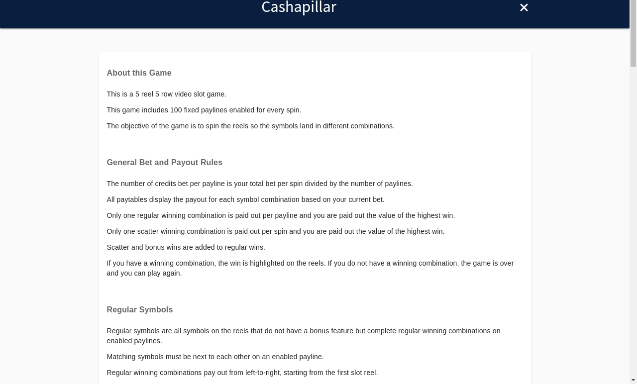 Cashapillar information screen