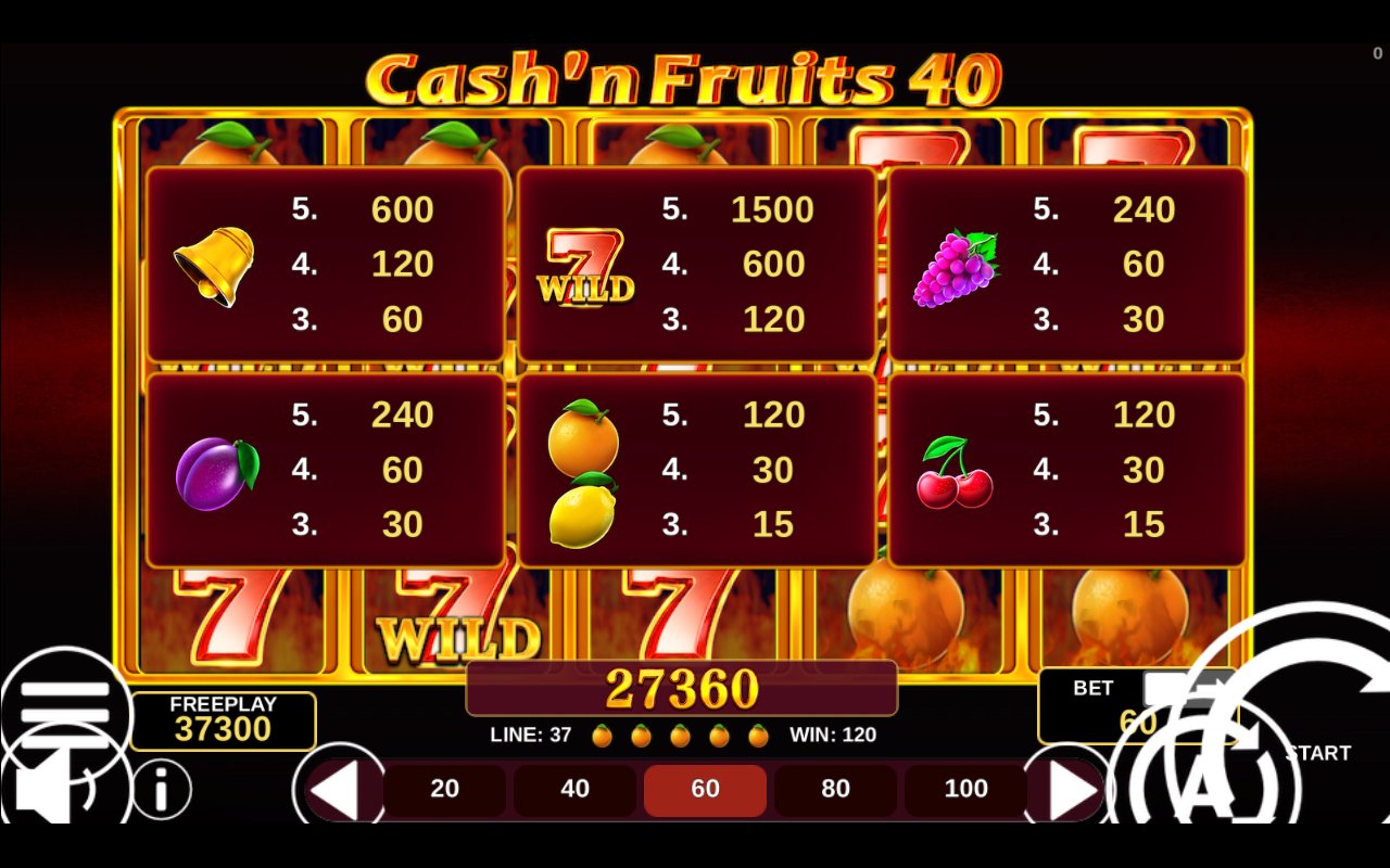 Cash'n Fruits 40 base game