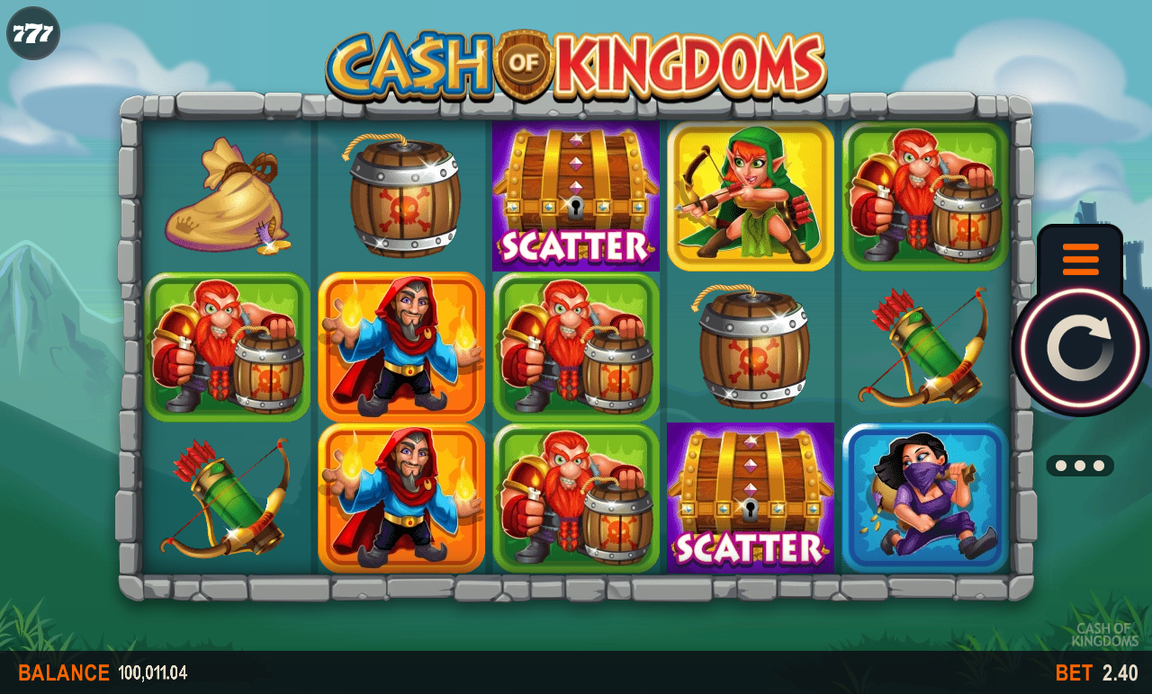 Cash of Kingdoms gameplay showing scatter symbols