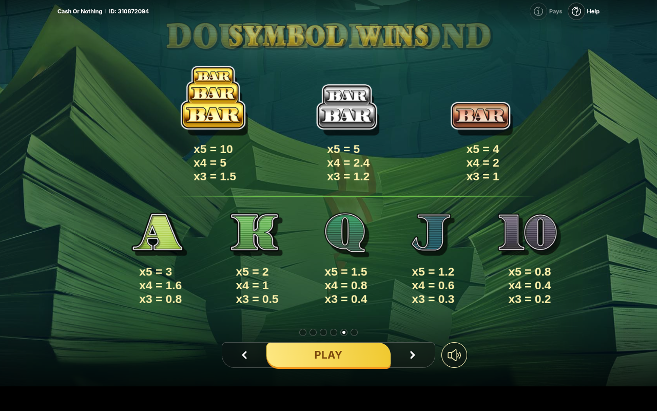 Cash or Nothing information screen