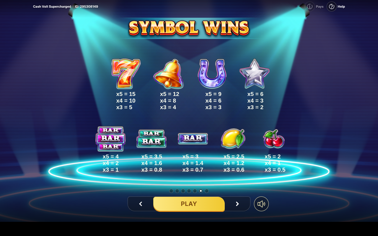 Cash Volt Supercharged information screen