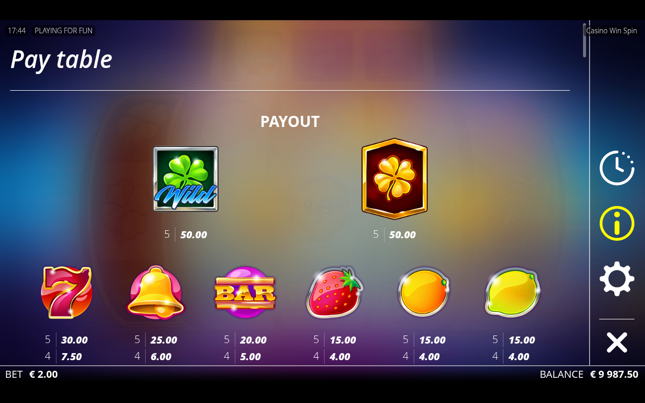 Casino Win Spin information screen