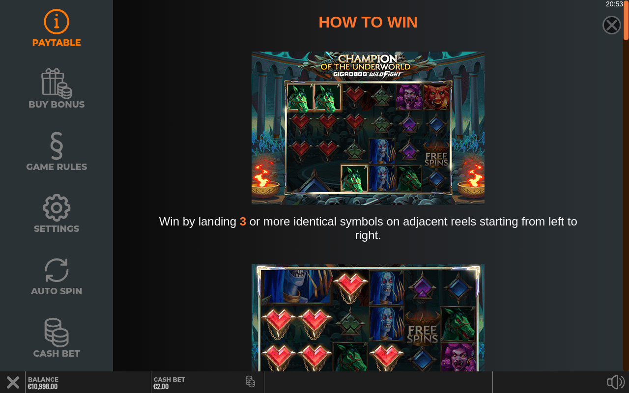 Champion of the Underworld GigaBlox Wild Fight information screen
