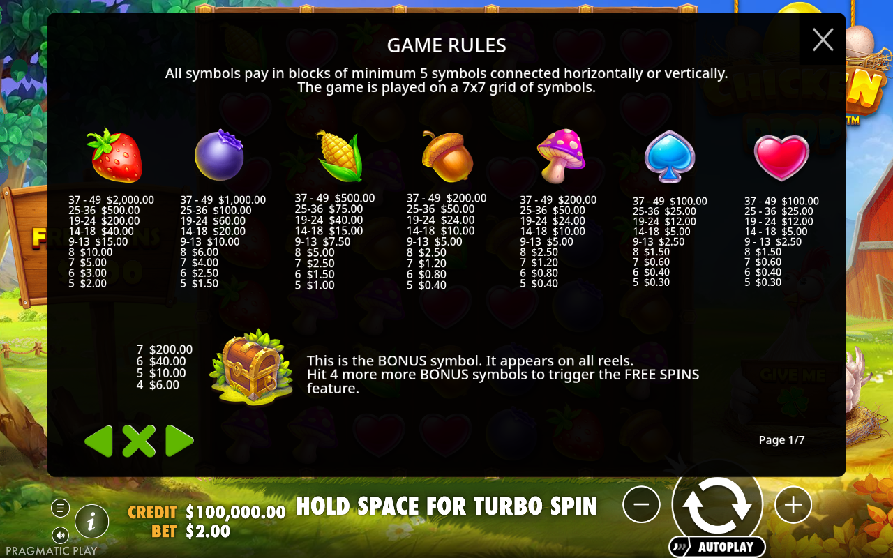 Chicken Drop information screen