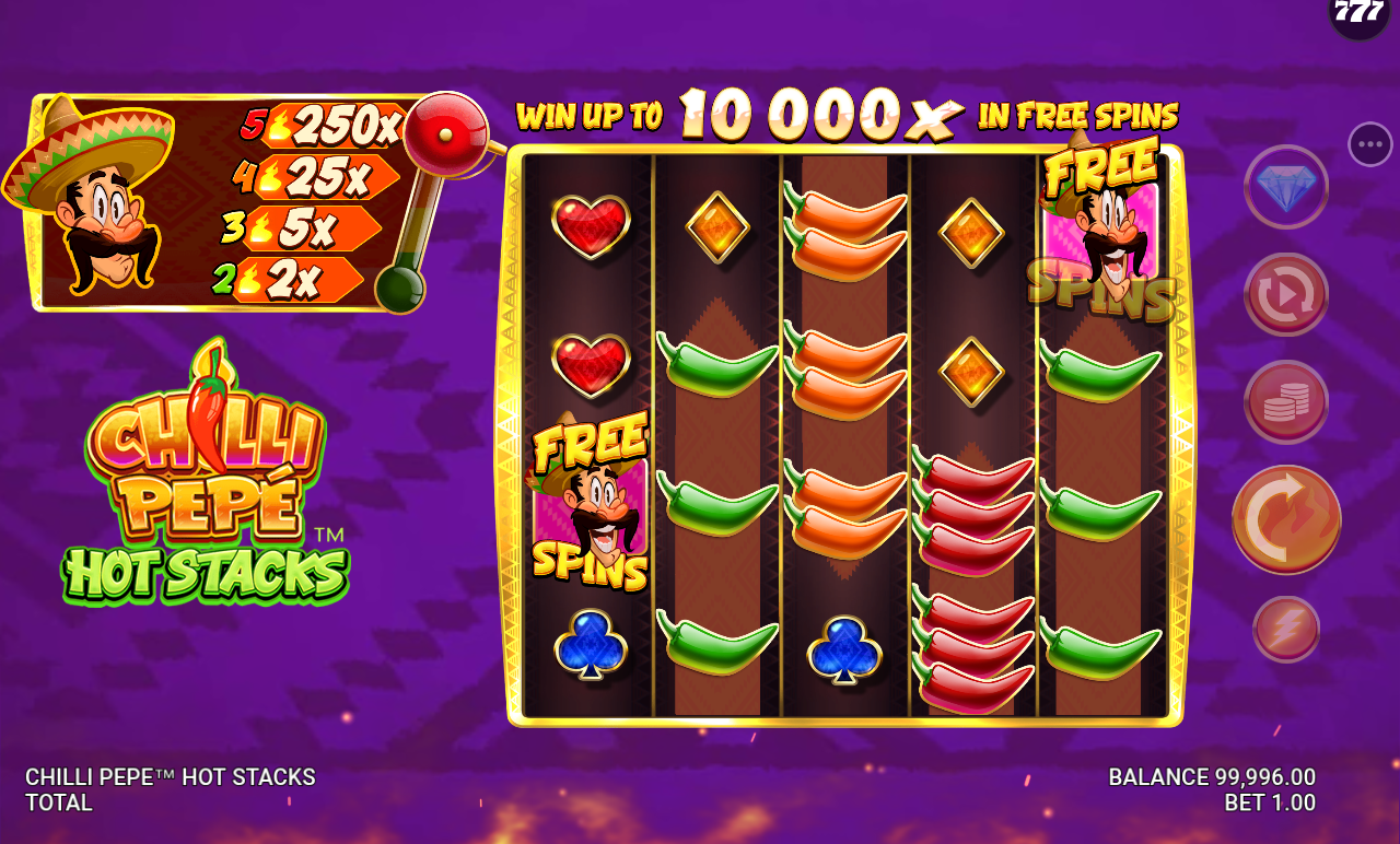 Chilli Pepe Hot Stacks Free Spins symbols landing