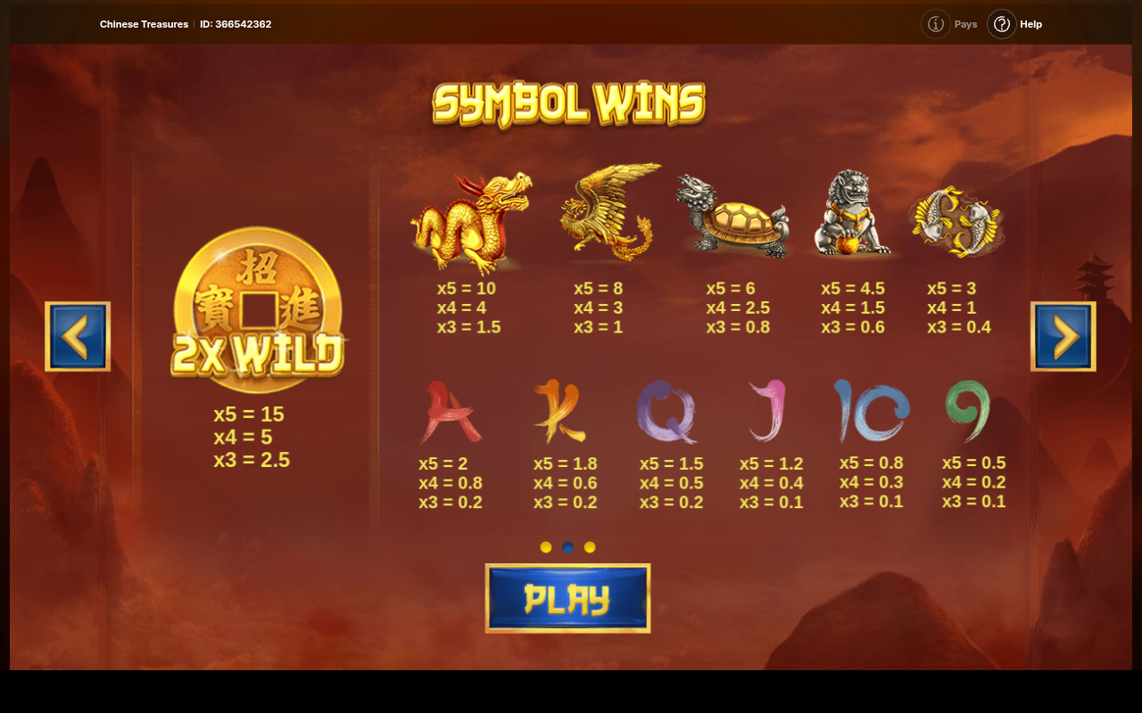 Chinese Treasures information screen