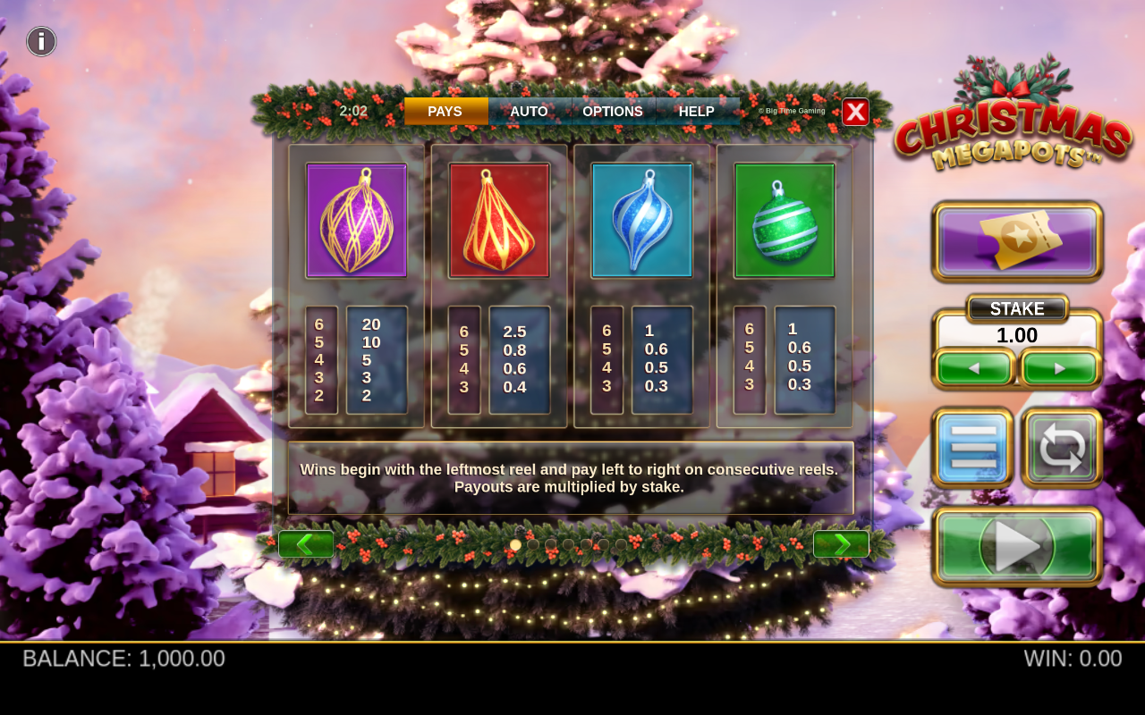 Christmas Megapots information screen