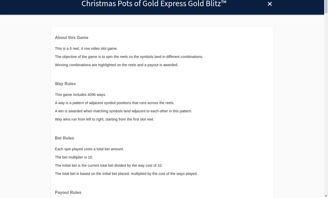 Christmas Pots of Gold Express Gold Blitz information screen