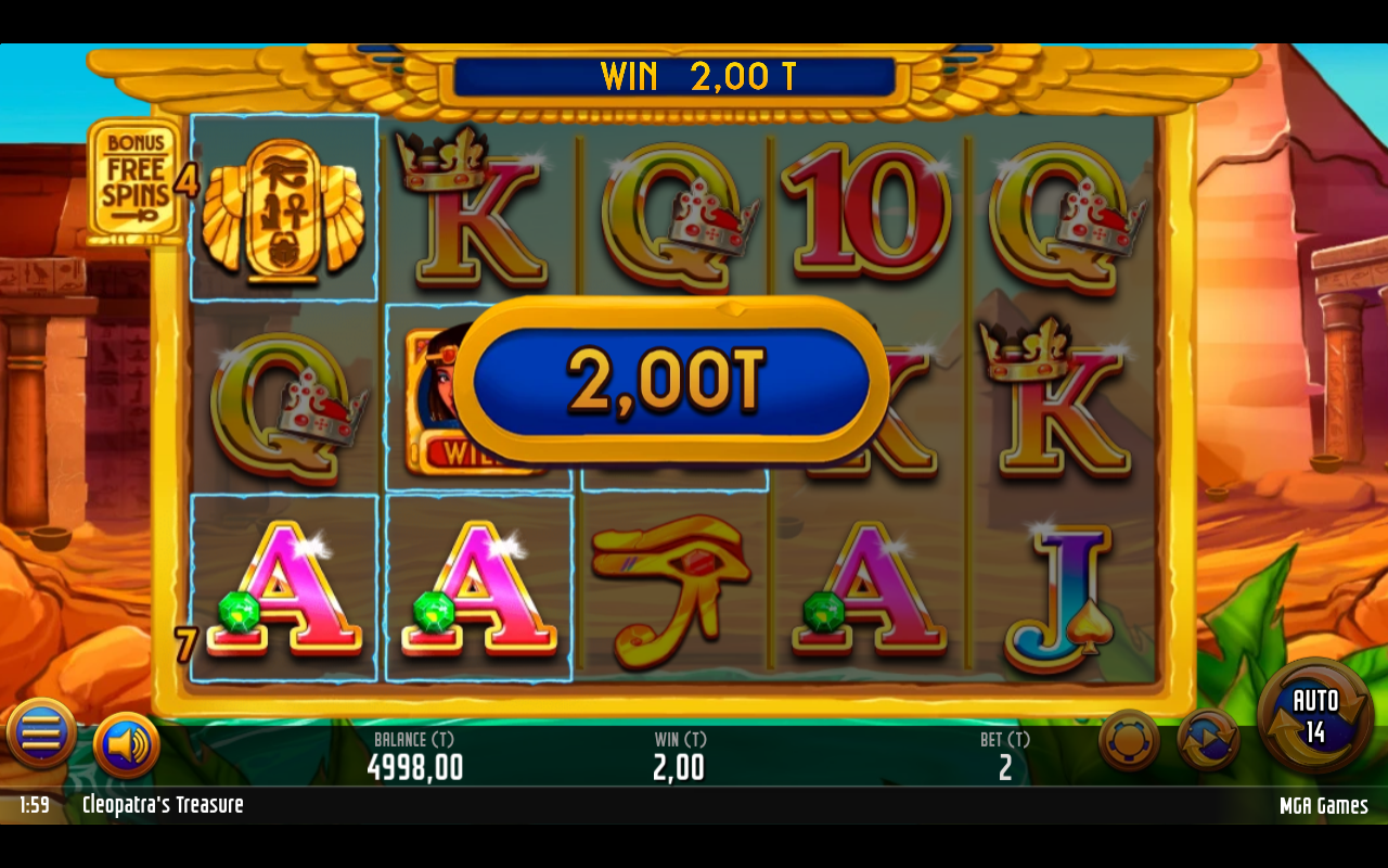 Cleopatras Treasure gameplay showing a win