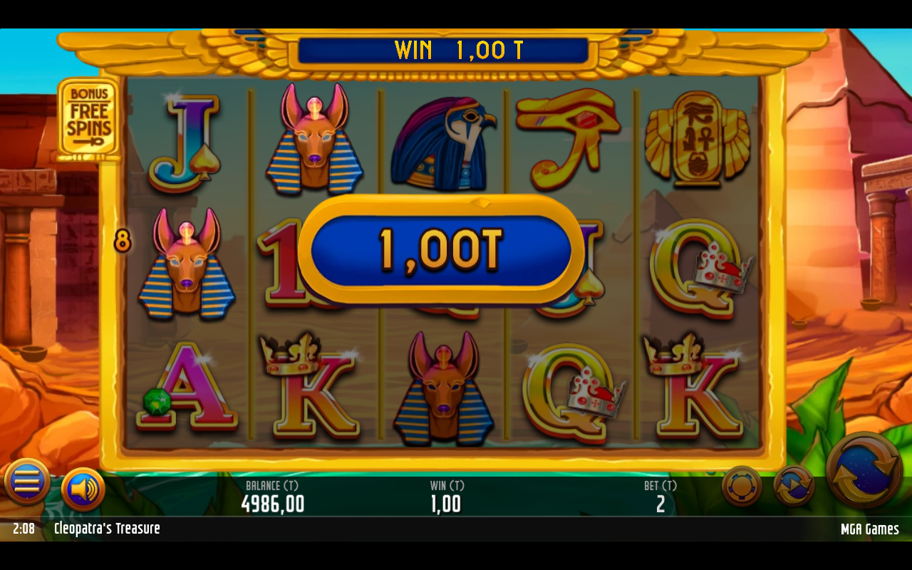 Cleopatras Treasure gameplay with highlighted winning symbols
