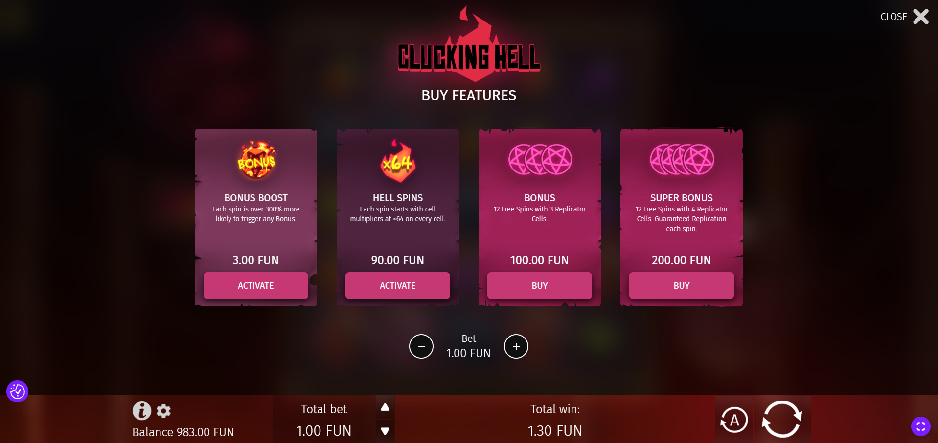 Clucking Hell Feature Buy menu