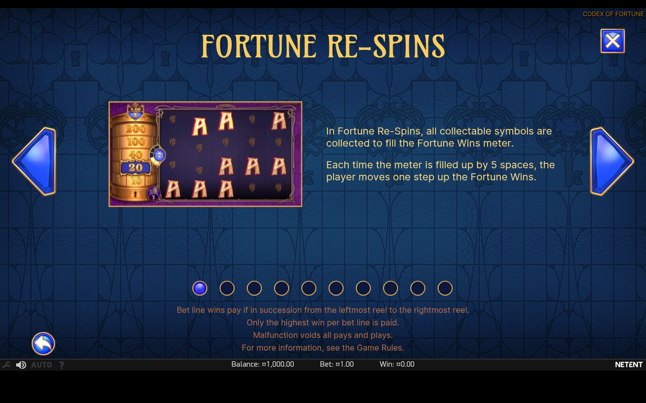 Codex of Fortune Fortune Re-Spins rules