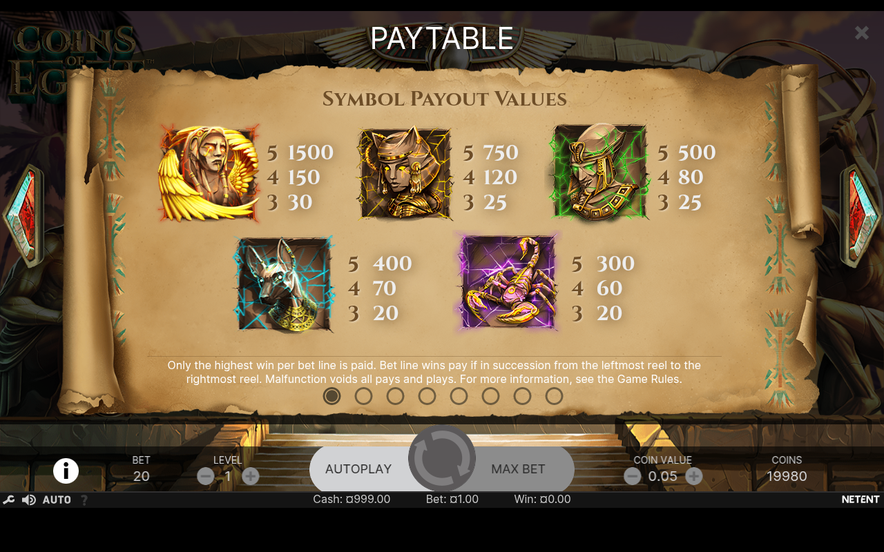 Coins of Egypt information screen