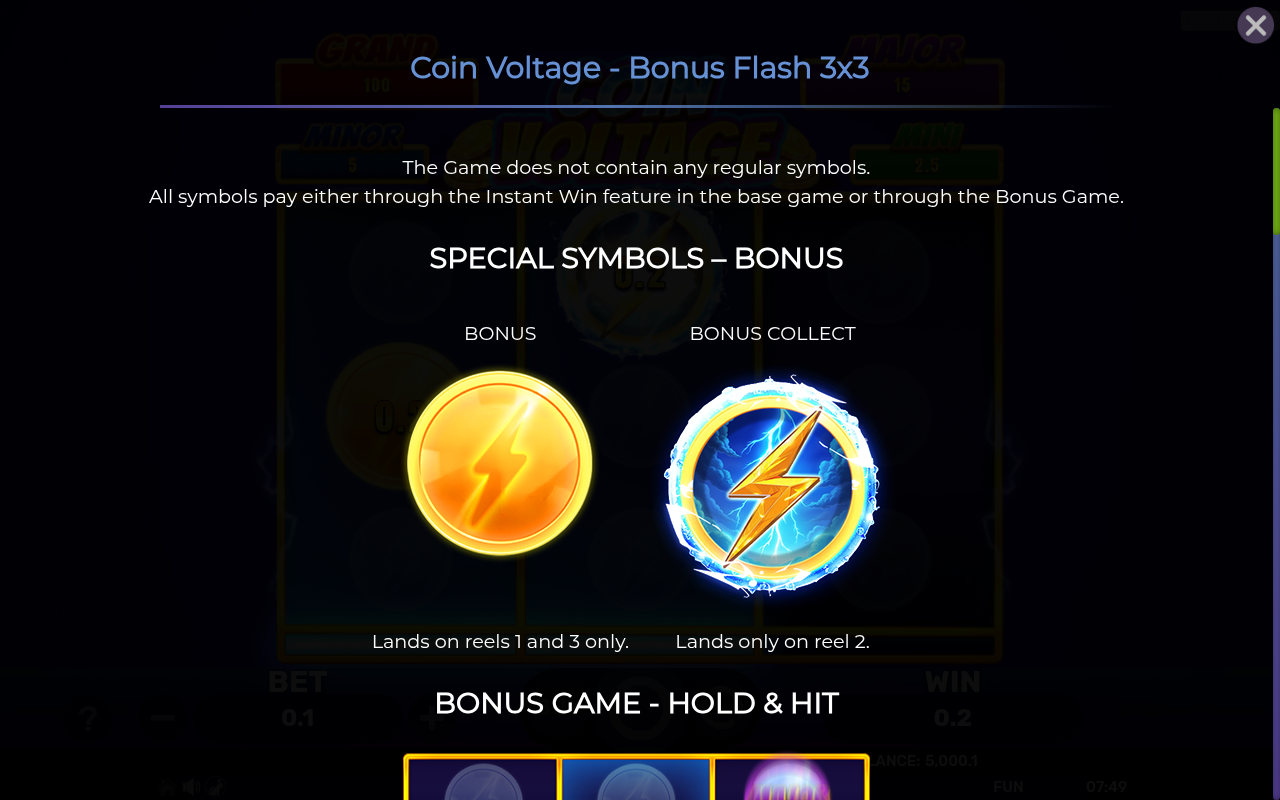 Coin Voltage - Bonus Flash 3x3 information screen