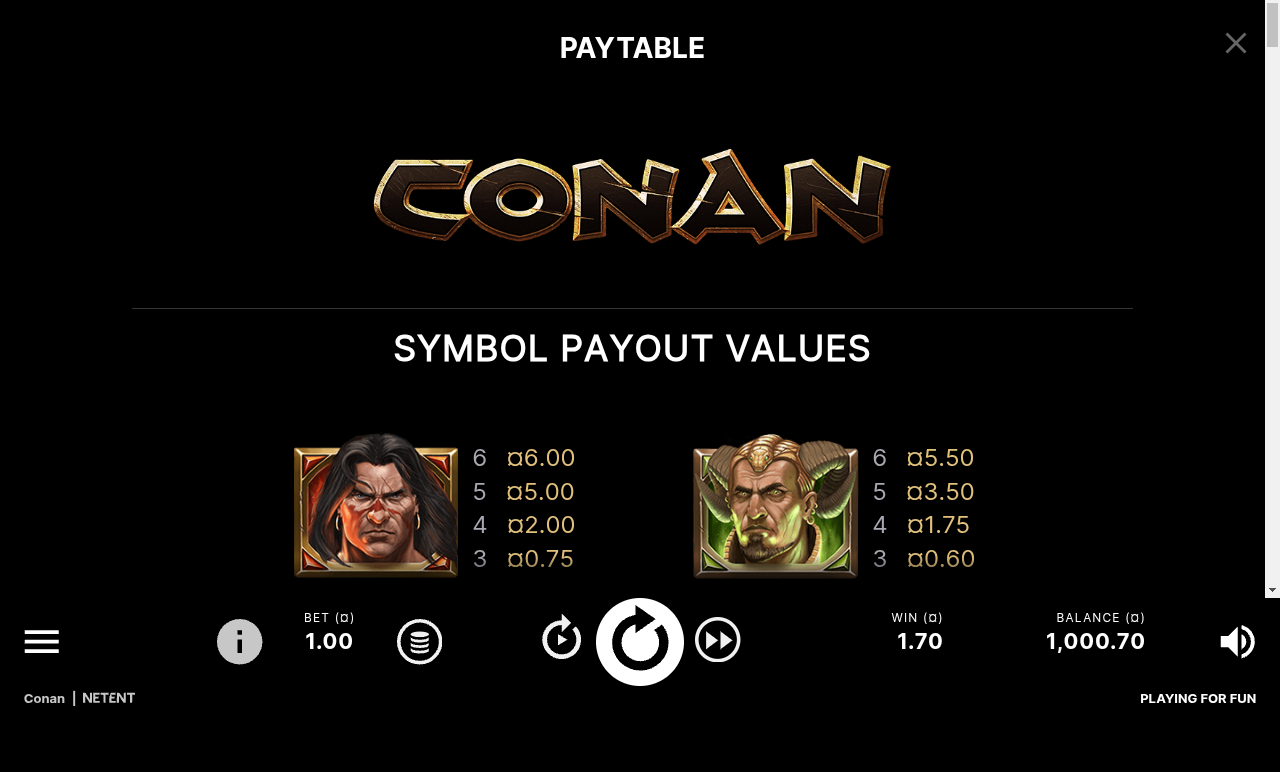 Conan information screen