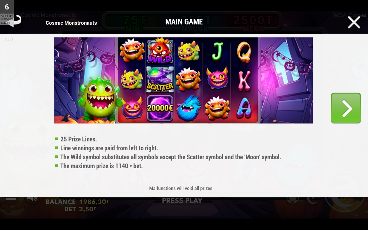Cosmic Monstronauts information screen