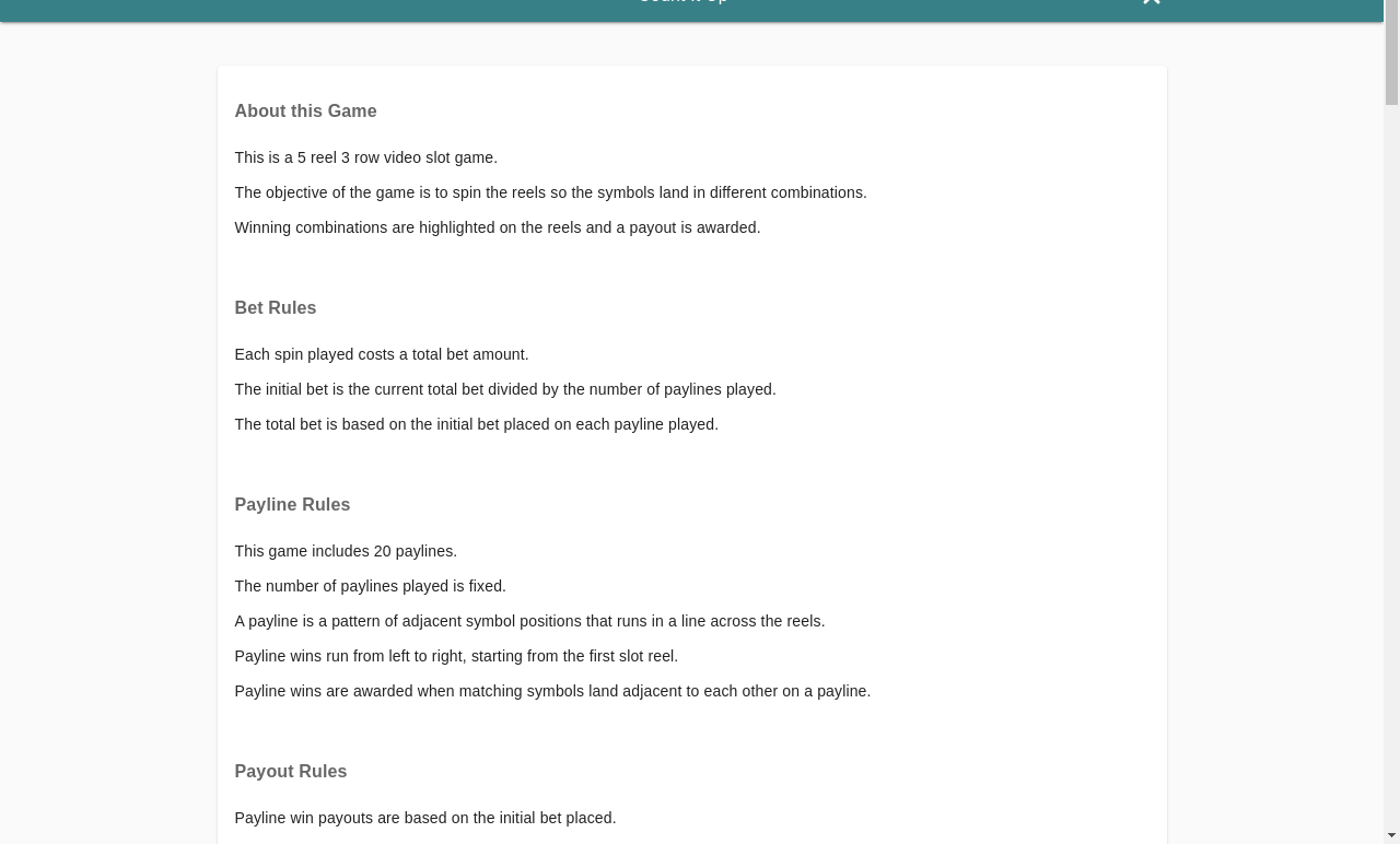 Count It Up game rules information screen
