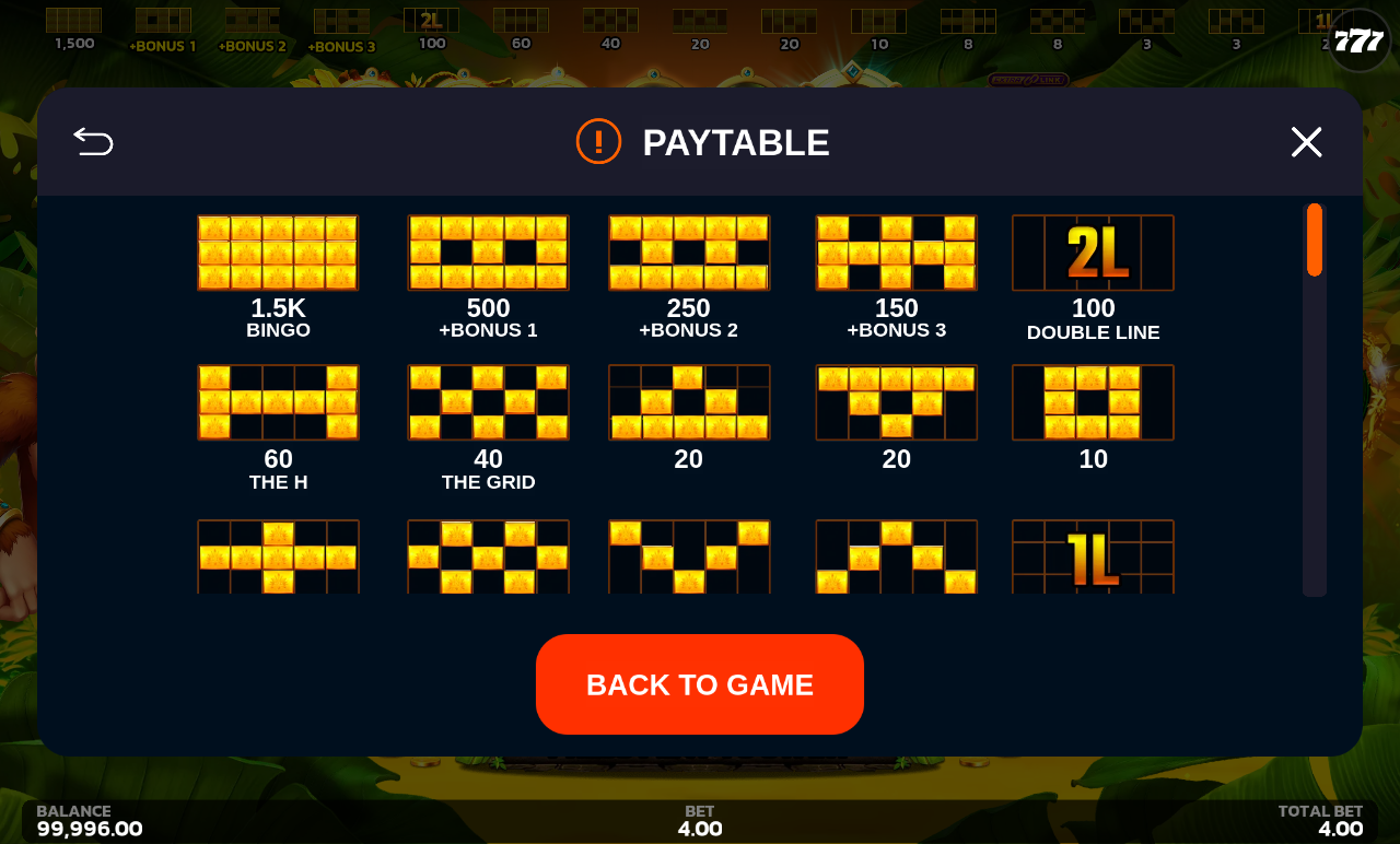 Crazy Monkey Ultra Link&Win information screen