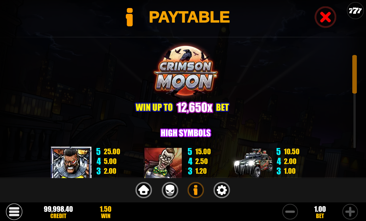 Crimson Moon information screen