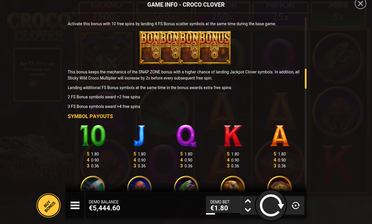 Croco Clover information screen
