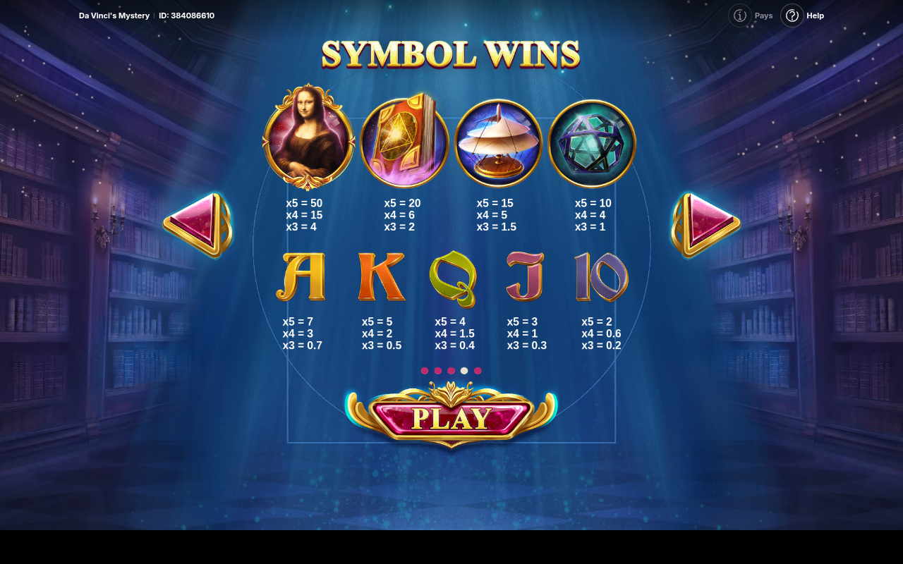 Da Vinci's Mystery information screen