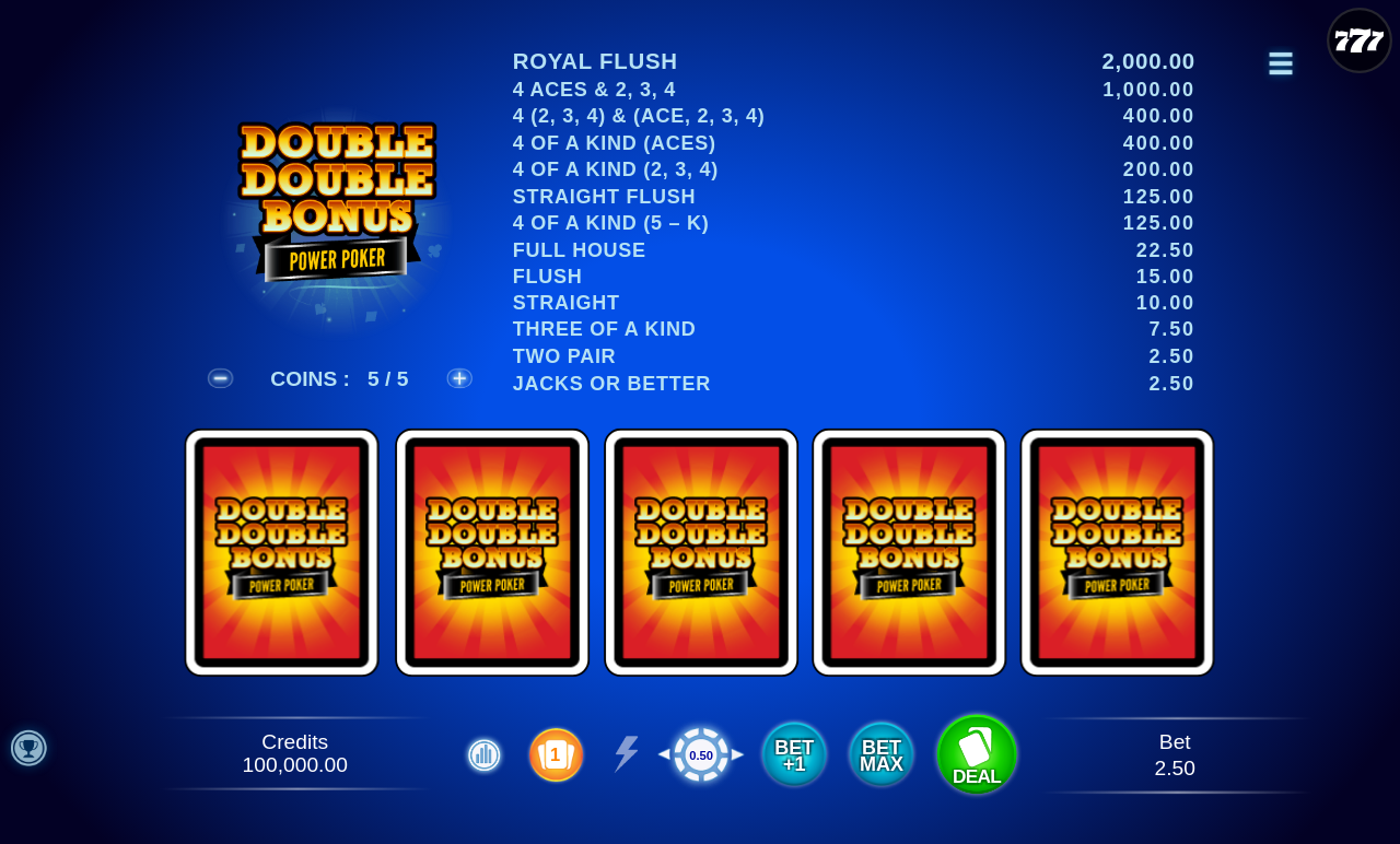 Double Double Bonus - Power Poker information screen