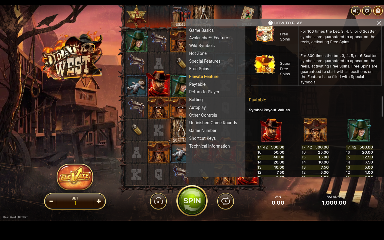 Dead West information screen