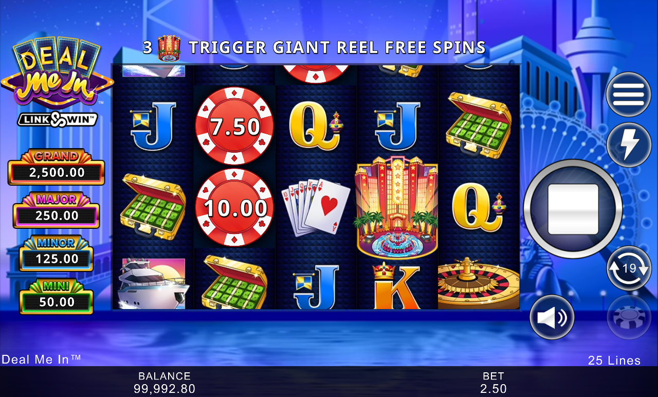 Deal Me In gameplay showing the giant reel free spins