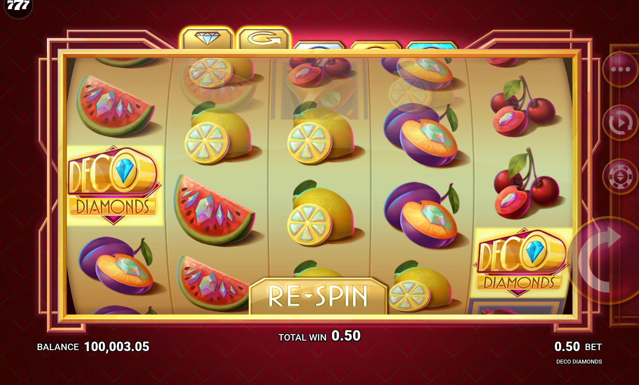 Deco Diamonds gameplay showing the Re-Spin feature