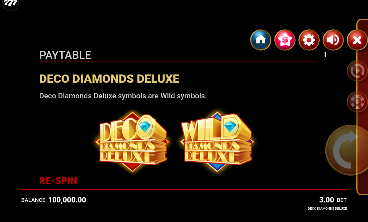 Deco Diamonds Deluxe information screen