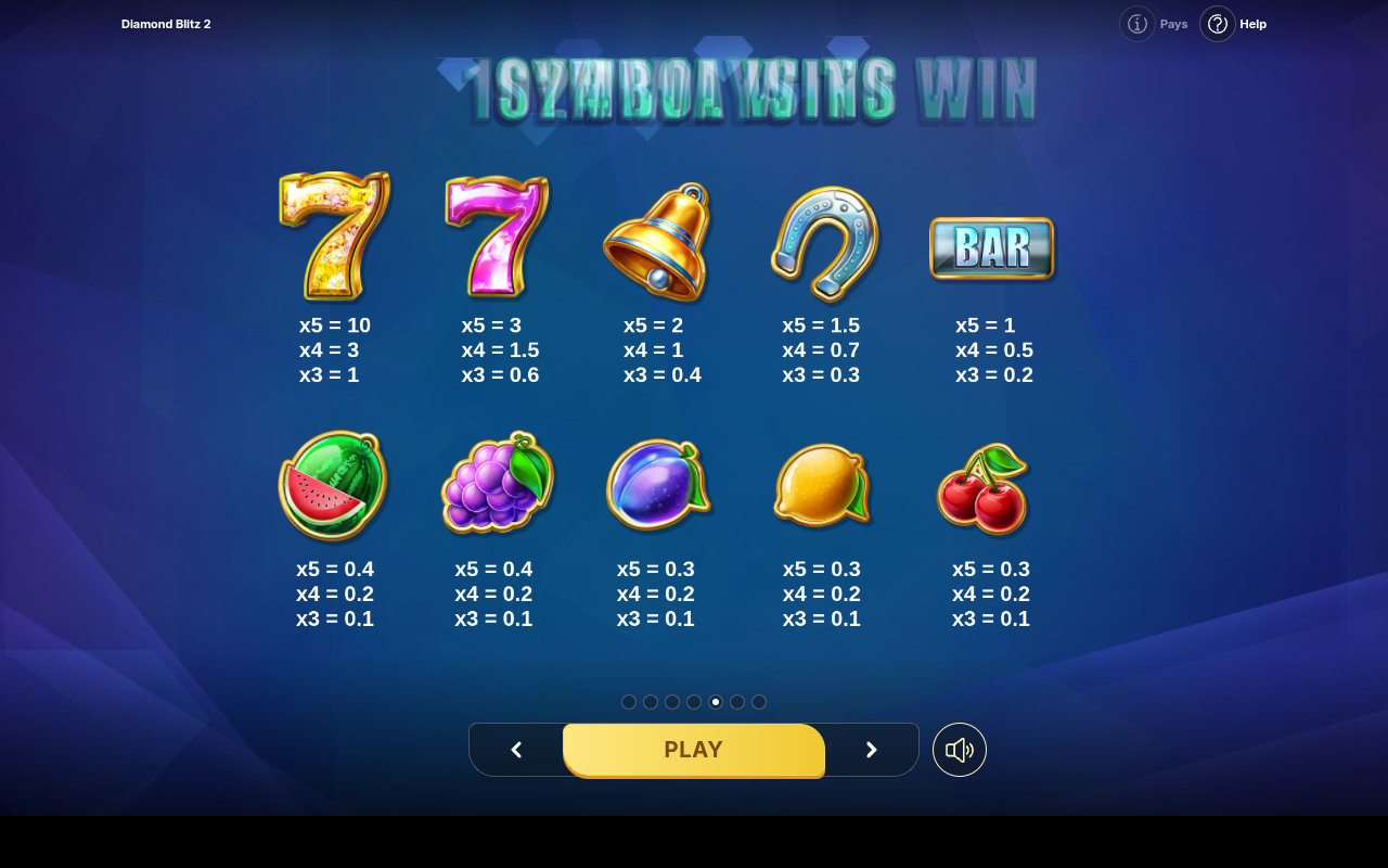 Diamond Blitz 2 information screen