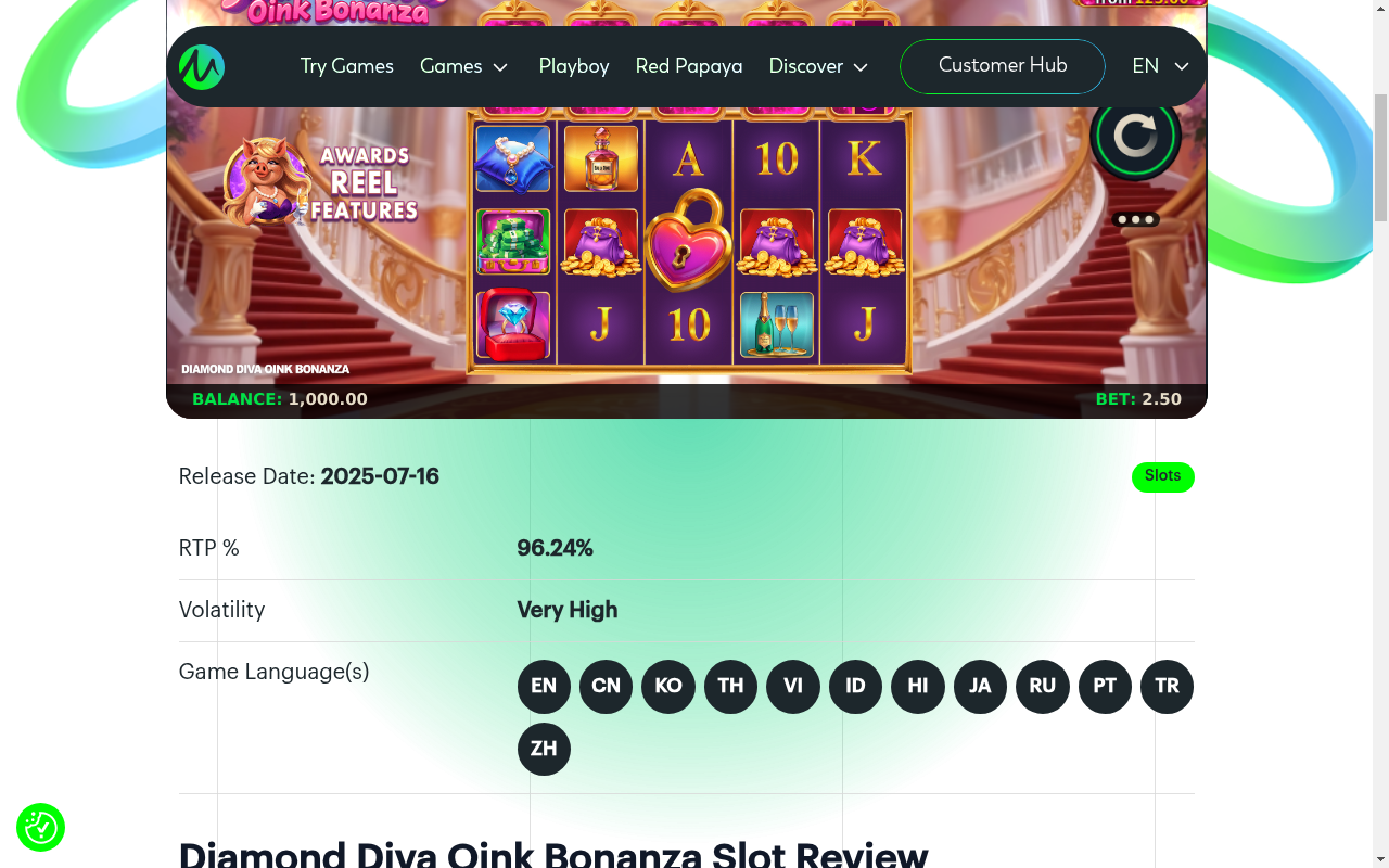 Diamond Diva Oink Bonanza base game