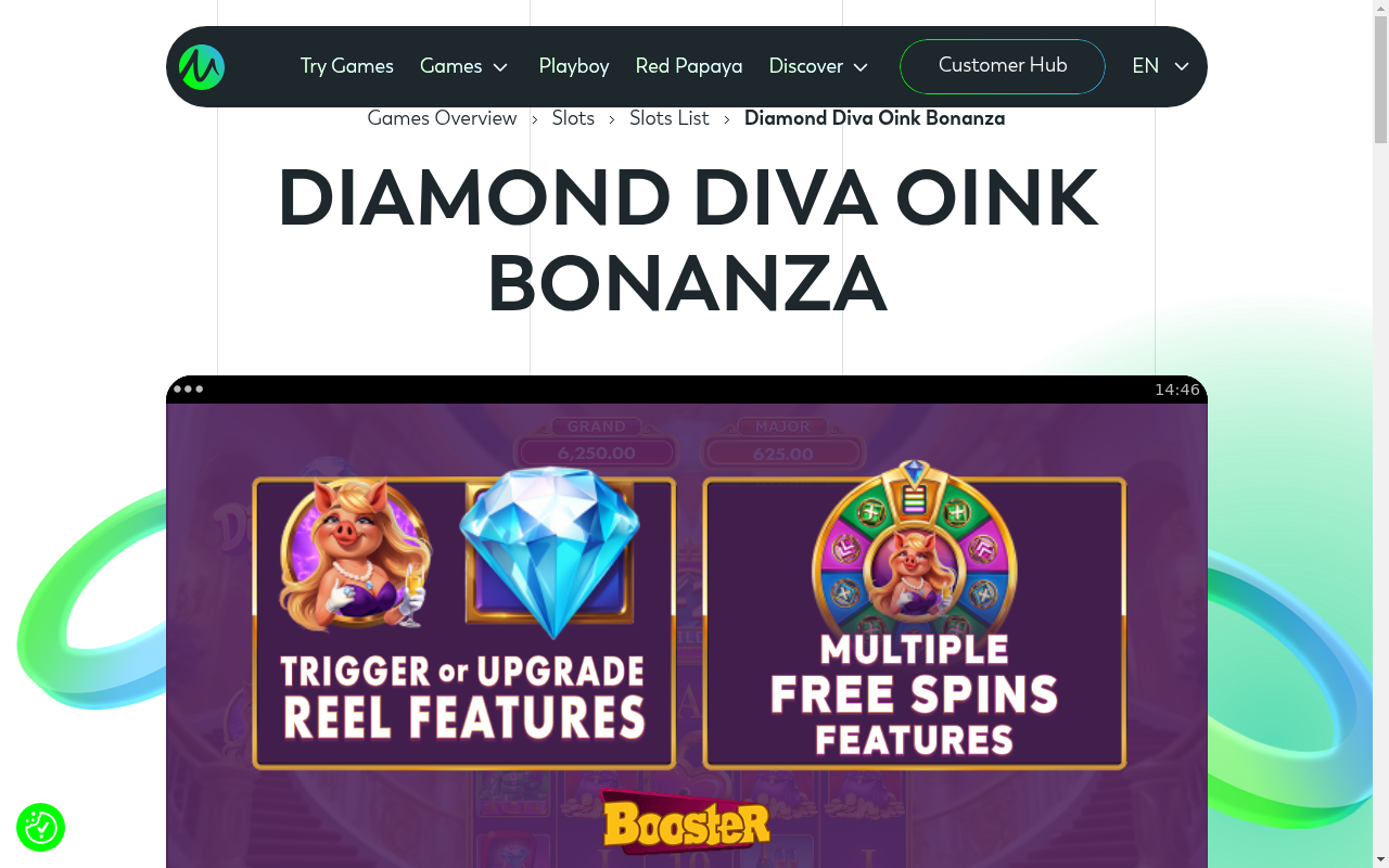 Diamond Diva Oink Bonanza information screen