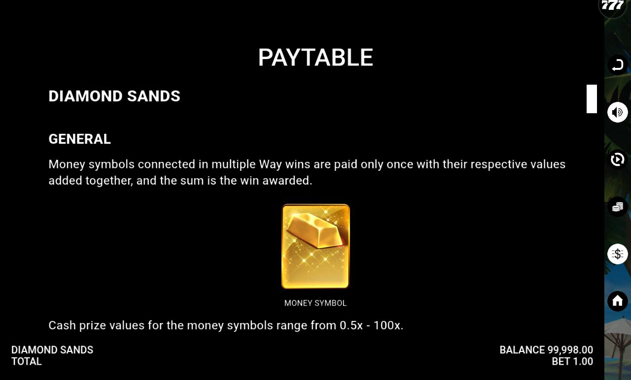 Diamond Sands information screen