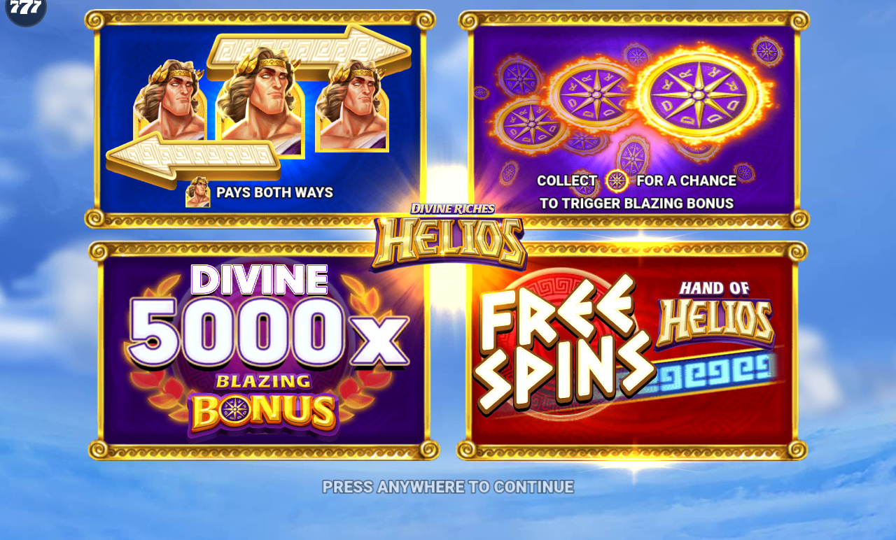 Divine Riches Helios information screen